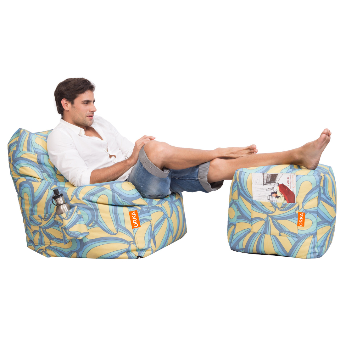 Can bean bags Digital Printed XXXL Arm Bean Chair With Footstool (Yellow)
